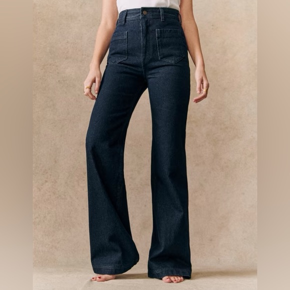 Sezane Denim - Sezane The 70s Wide Leg Denim Trouser in Dark Indigo